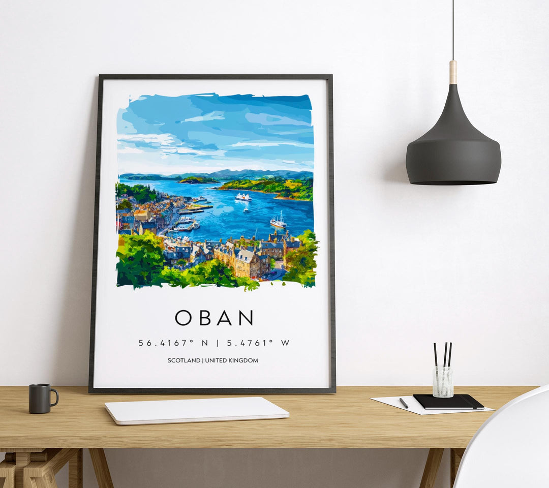 Oban Watercolor Poster Oban Scotland Travel Print Wall Art Oban Home Decor Oban Gift Art Lovers Scottish Coast