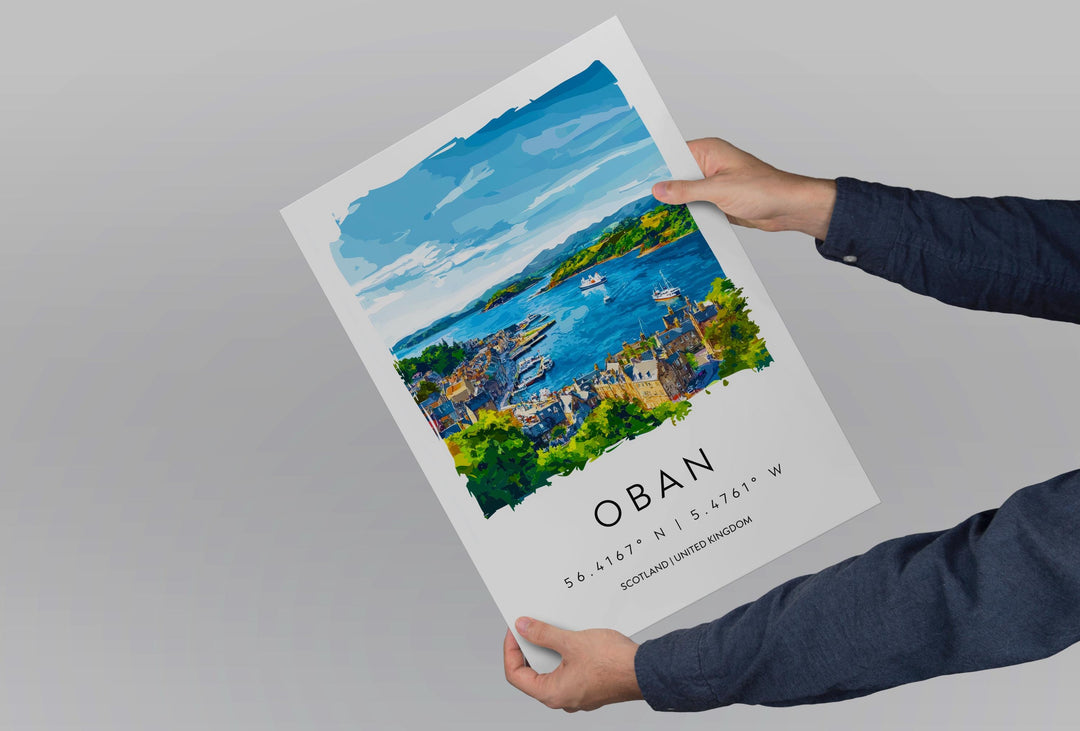 Oban Watercolor Poster Oban Scotland Travel Print Wall Art Oban Home Decor Oban Gift Art Lovers Scottish Coast