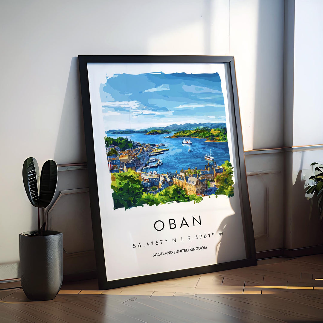 Oban Watercolor Poster Oban Scotland Travel Print Wall Art Oban Home Decor Oban Gift Art Lovers Scottish Coast