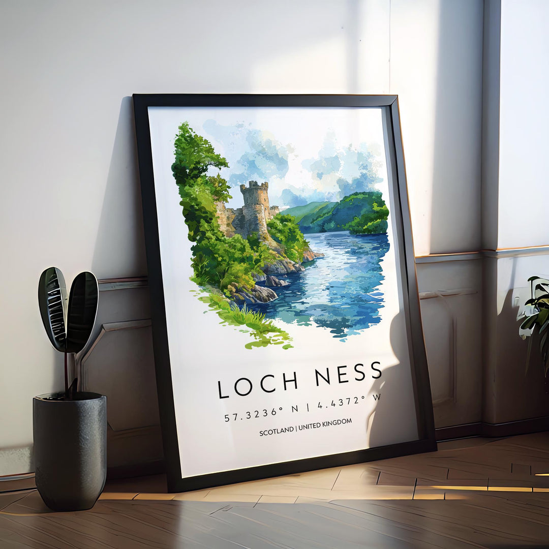 Loch Ness Watercolor Poster Loch Ness Scotland Travel Print Wall Art Loch Ness Home Decor Loch Ness Gift Art Lovers Scottish Highlands