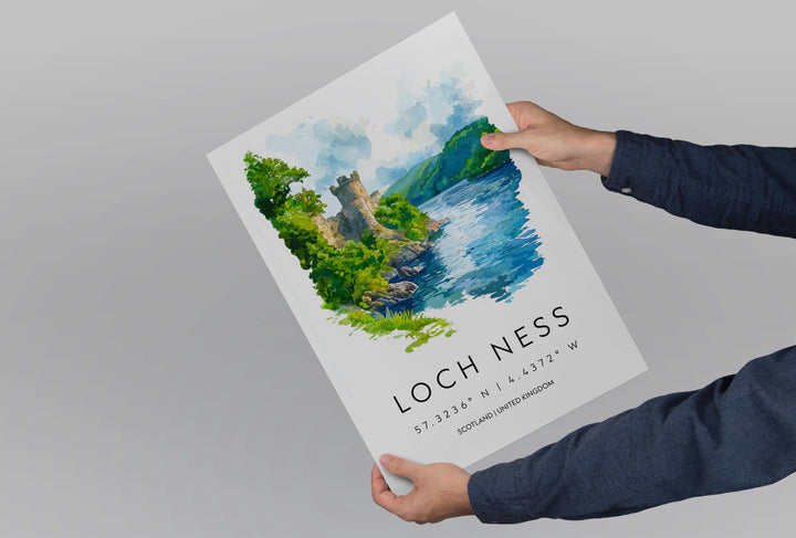 Loch Ness Watercolor Poster Loch Ness Scotland Travel Print Wall Art Loch Ness Home Decor Loch Ness Gift Art Lovers Scottish Highlands