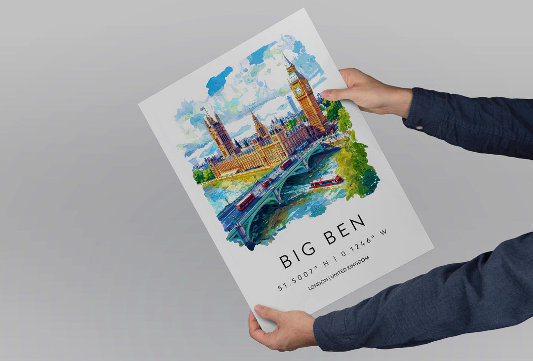 Big Ben Watercolor Poster Big Ben London Travel Print Wall Art Big Ben Home Decor Big Ben Gift Art Lovers UK Landmark
