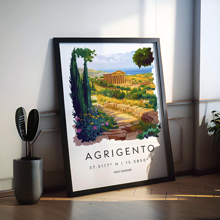 Agrigento Watercolor Poster Agrigento Italy Travel Print Wall Art Agrigento Home Decor Agrigento Gift Art Lovers Sicily Valley of Temples