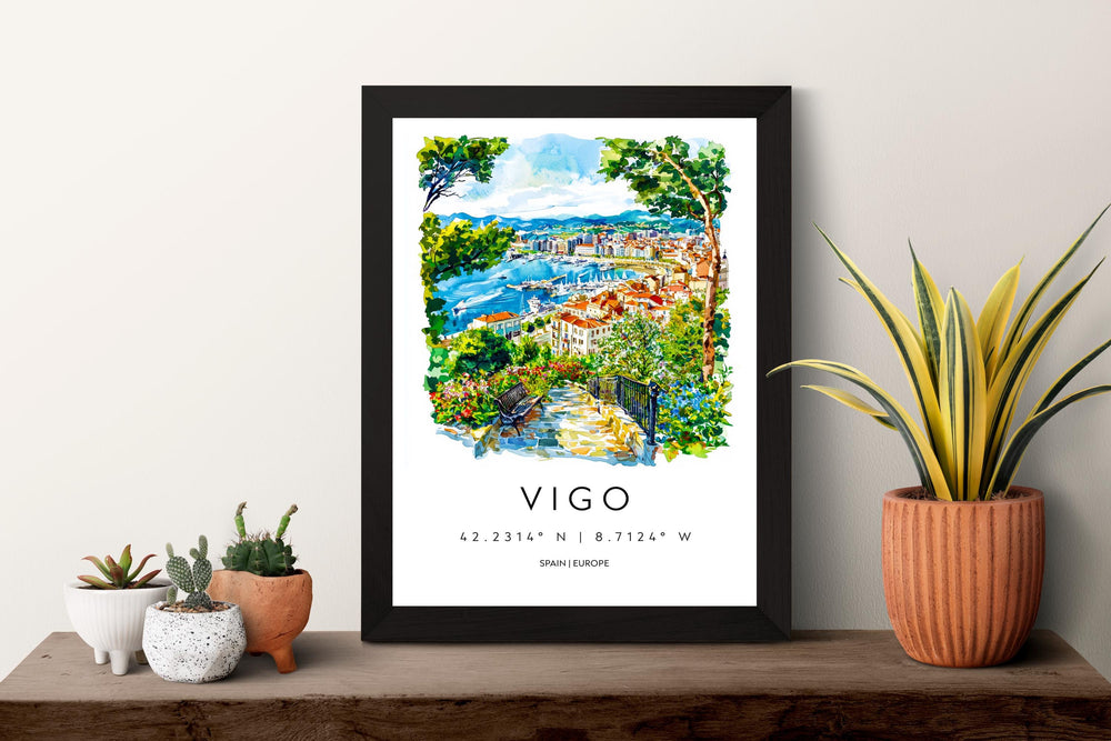 Vigo Watercolor Poster Vigo Spain Travel Print Wall Art Vigo Home Decor Vigo Gift Art Lovers Spain Art Vigo Cityscape