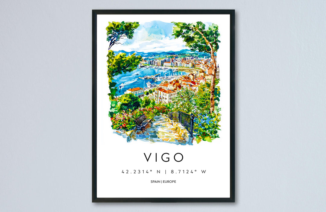 Vigo Watercolor Poster Vigo Spain Travel Print Wall Art Vigo Home Decor Vigo Gift Art Lovers Spain Art Vigo Cityscape