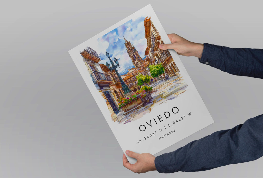 Oviedo Watercolor Poster Oviedo Spain Travel Print Wall Art Oviedo Home Decor Oviedo Gift Art Lovers Spain Art Oviedo Asturias