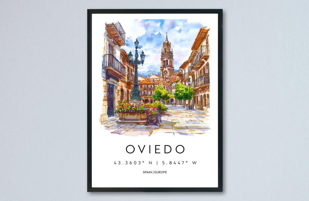 Oviedo Watercolor Poster Oviedo Spain Travel Print Wall Art Oviedo Home Decor Oviedo Gift Art Lovers Spain Art Oviedo Asturias