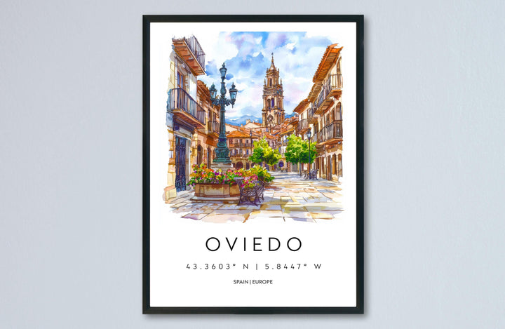 Oviedo Watercolor Poster Oviedo Spain Travel Print Wall Art Oviedo Home Decor Oviedo Gift Art Lovers Spain Art Oviedo Asturias
