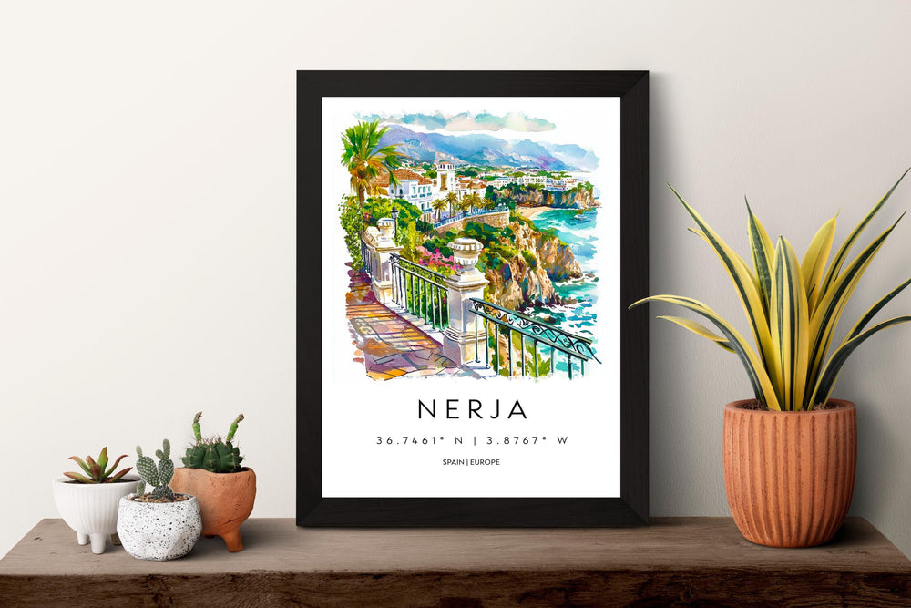 Nerja Watercolor Poster Nerja Spain Travel Print Wall Art Nerja Home Decor Nerja Gift Art Lovers Spain Art Nerja Coastal Town