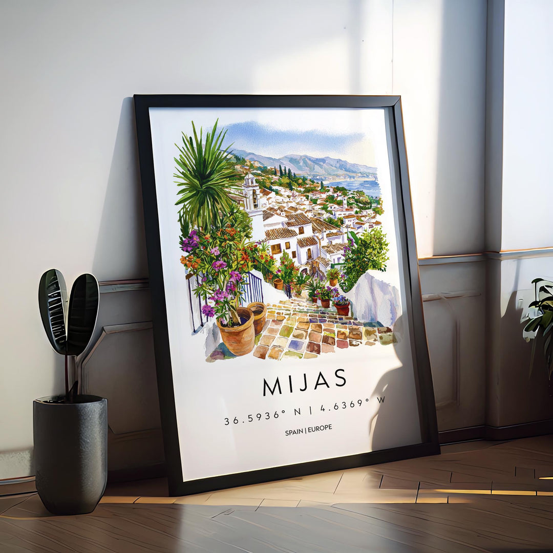 Mijas Watercolor Poster Mijas Spain Travel Print Wall Art Mijas Home Decor Mijas Gift Art Lovers Spain Art Mijas White Village