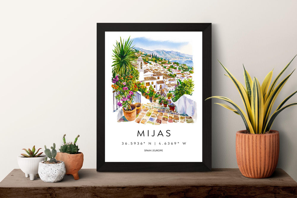 Mijas Watercolor Poster Mijas Spain Travel Print Wall Art Mijas Home Decor Mijas Gift Art Lovers Spain Art Mijas White Village