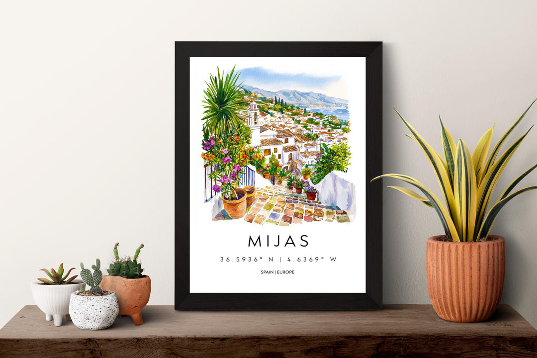 Mijas Watercolor Poster Mijas Spain Travel Print Wall Art Mijas Home Decor Mijas Gift Art Lovers Spain Art Mijas White Village