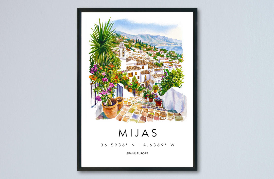 Mijas Watercolor Poster Mijas Spain Travel Print Wall Art Mijas Home Decor Mijas Gift Art Lovers Spain Art Mijas White Village