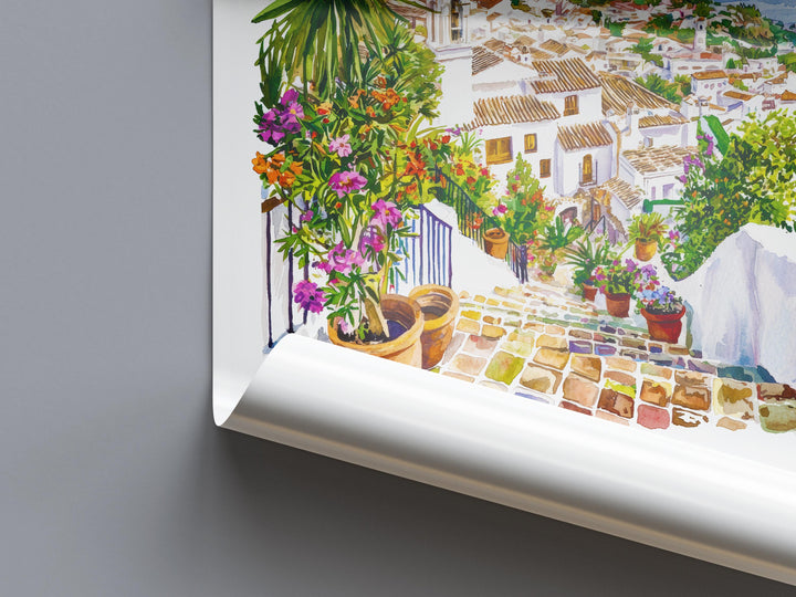 Mijas Watercolor Poster Mijas Spain Travel Print Wall Art Mijas Home Decor Mijas Gift Art Lovers Spain Art Mijas White Village