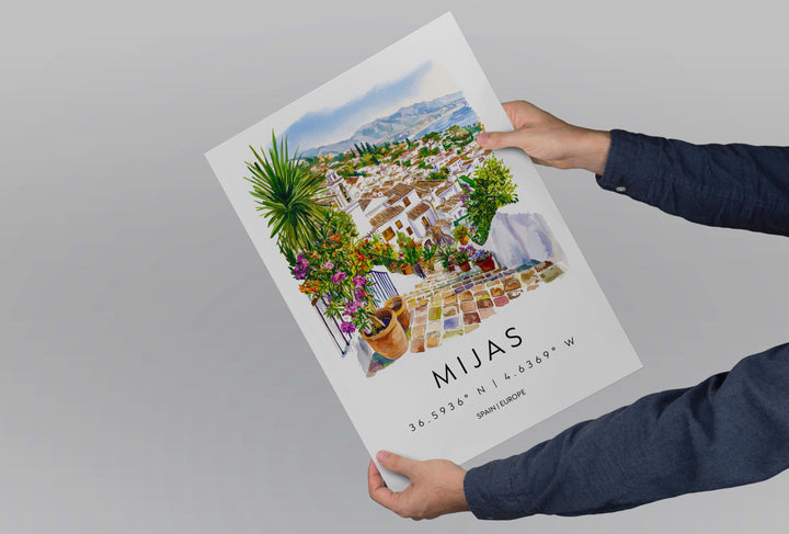 Mijas Watercolor Poster Mijas Spain Travel Print Wall Art Mijas Home Decor Mijas Gift Art Lovers Spain Art Mijas White Village