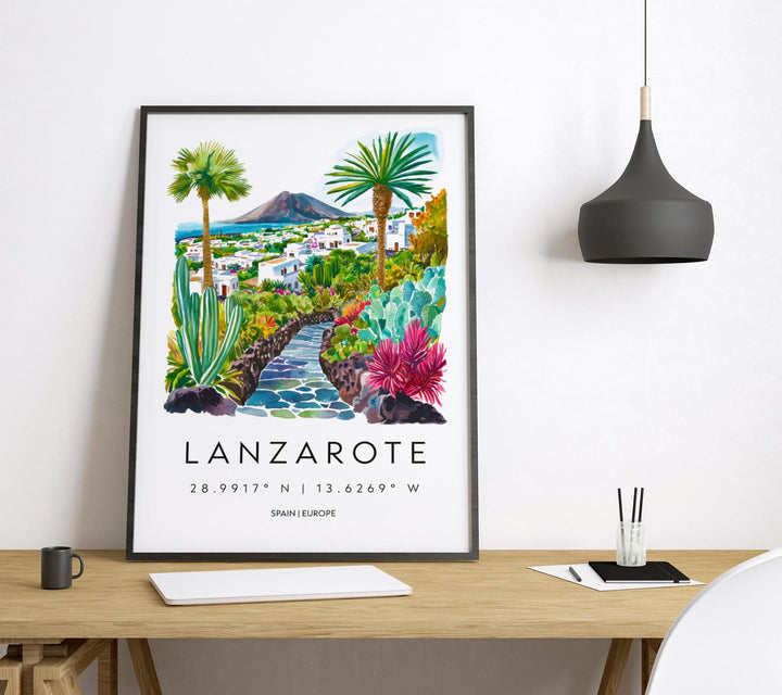Lanzarote Watercolor Poster Lanzarote Spain Travel Print Wall Art Lanzarote Home Decor Lanzarote Gift Art Lovers Spain Art Island View