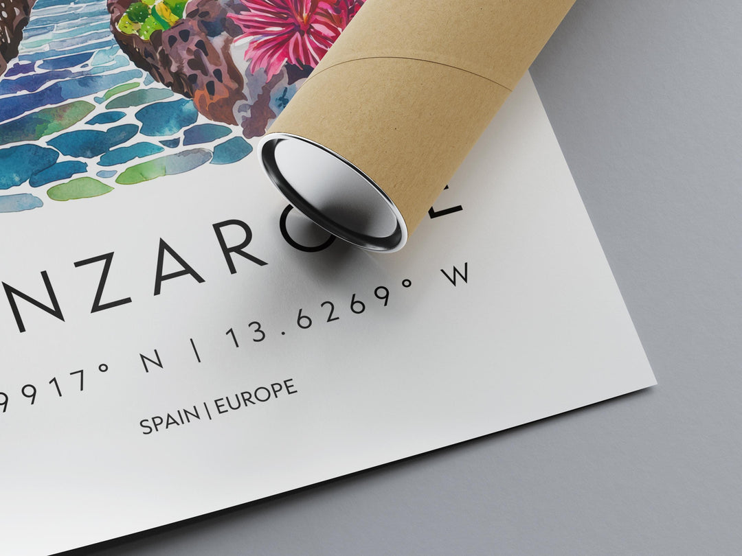 Lanzarote Watercolor Poster Lanzarote Spain Travel Print Wall Art Lanzarote Home Decor Lanzarote Gift Art Lovers Spain Art Island View