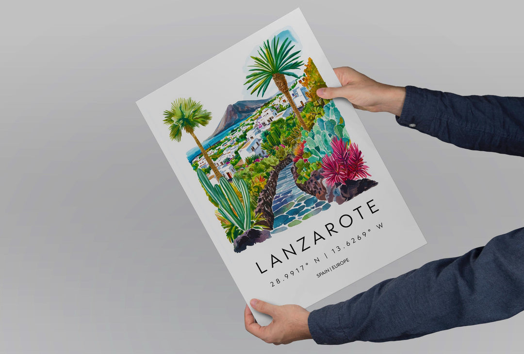 Lanzarote Watercolor Poster Lanzarote Spain Travel Print Wall Art Lanzarote Home Decor Lanzarote Gift Art Lovers Spain Art Island View