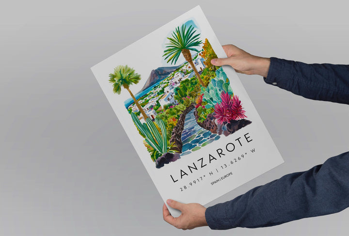 Lanzarote Watercolor Poster Lanzarote Spain Travel Print Wall Art Lanzarote Home Decor Lanzarote Gift Art Lovers Spain Art Island View