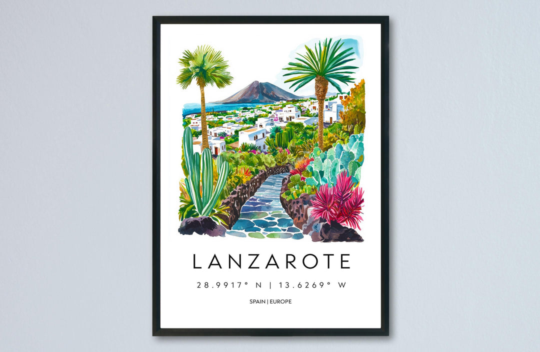 Lanzarote Watercolor Poster Lanzarote Spain Travel Print Wall Art Lanzarote Home Decor Lanzarote Gift Art Lovers Spain Art Island View