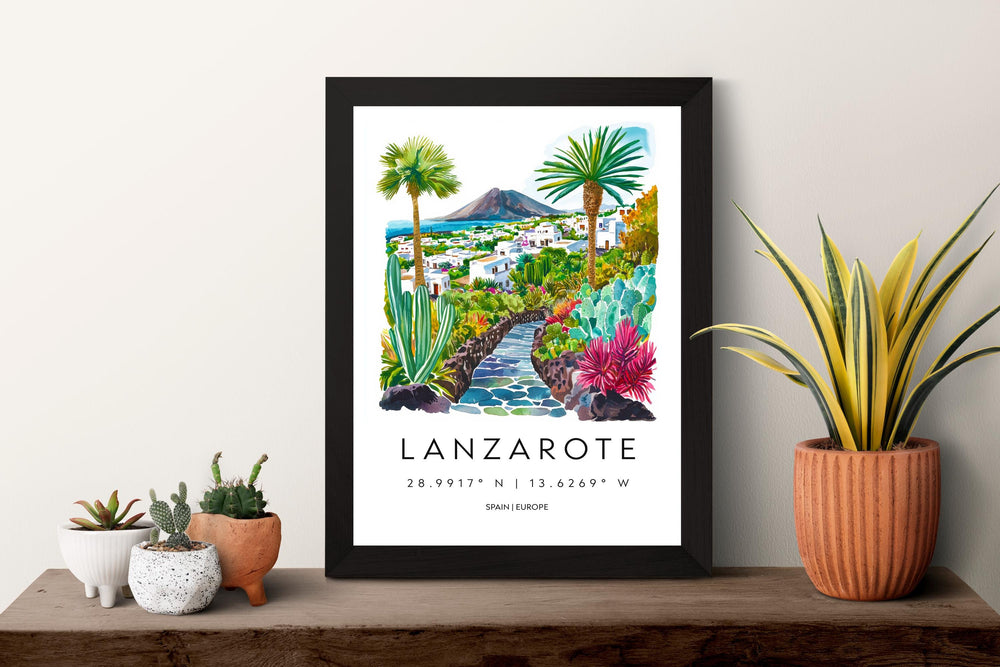 Lanzarote Watercolor Poster Lanzarote Spain Travel Print Wall Art Lanzarote Home Decor Lanzarote Gift Art Lovers Spain Art Island View