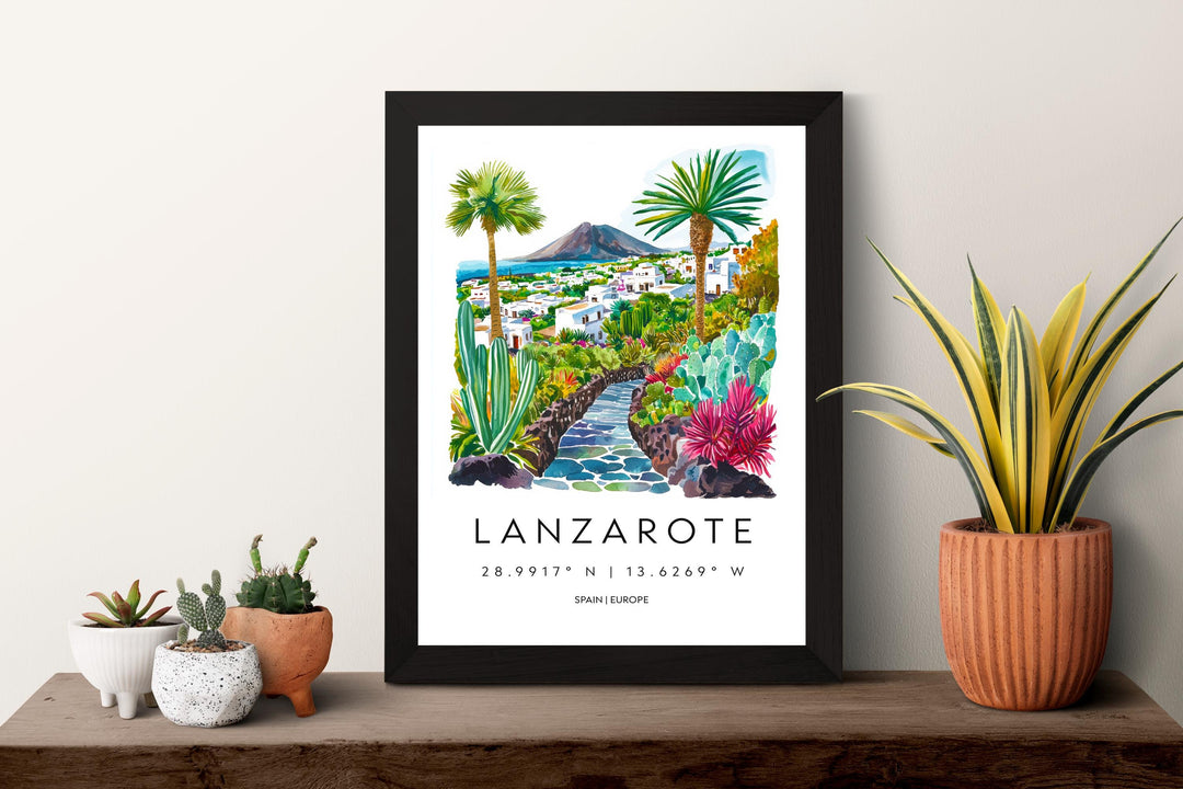 Lanzarote Watercolor Poster Lanzarote Spain Travel Print Wall Art Lanzarote Home Decor Lanzarote Gift Art Lovers Spain Art Island View
