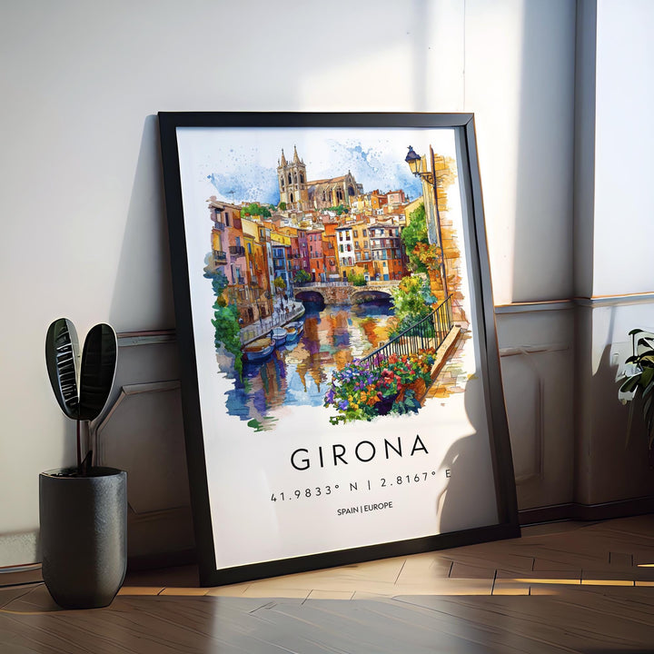 Girona Watercolor Poster Girona Spain Travel Print Wall Art Girona Home Decor Girona Gift Art Lovers Spain Art Girona Old Town