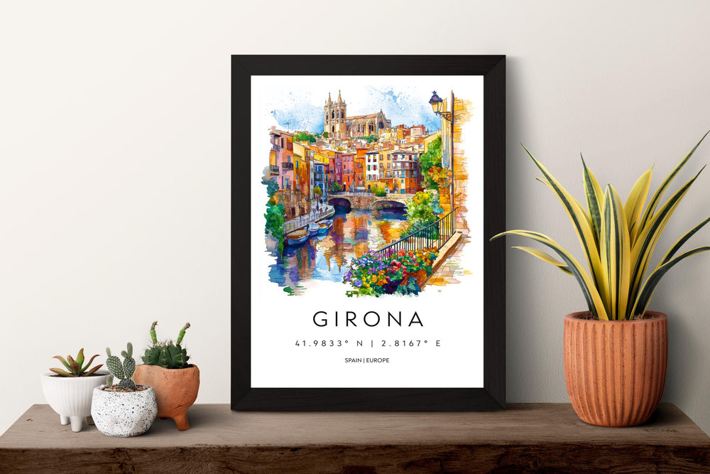 Girona Watercolor Poster Girona Spain Travel Print Wall Art Girona Home Decor Girona Gift Art Lovers Spain Art Girona Old Town