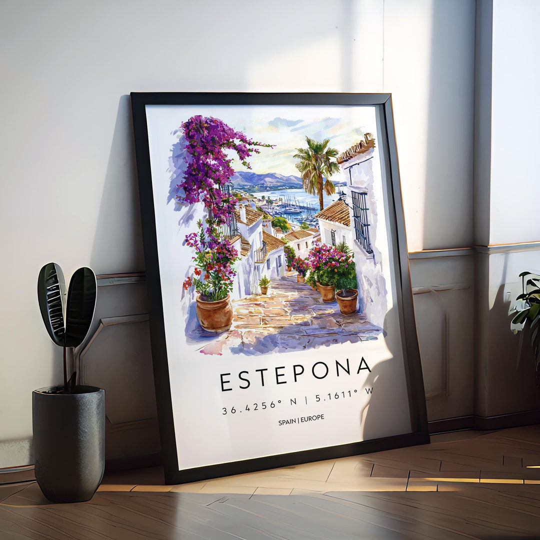 Estepona Watercolor Poster Estepona Spain Travel Print Wall Art Estepona Home Decor Estepona Gift Art Lovers Spain Art Coastal Town