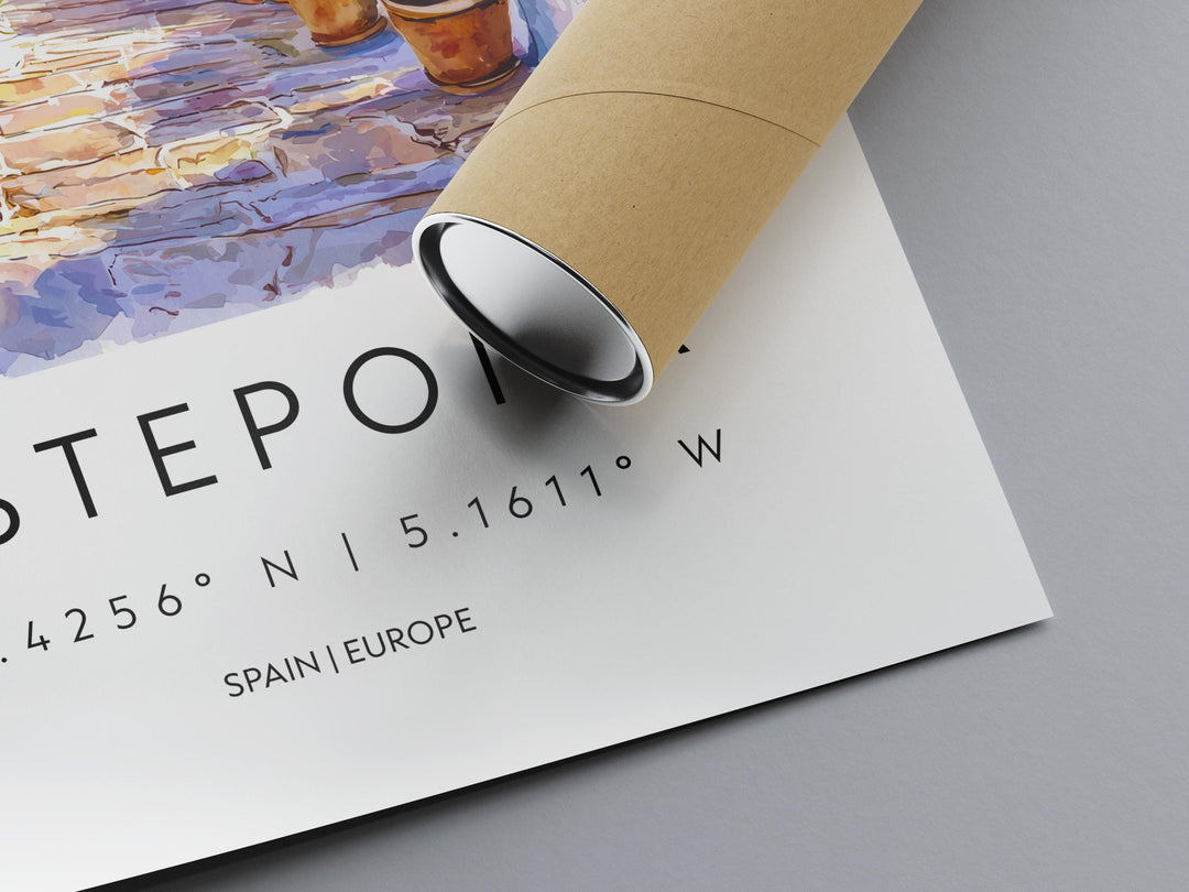 Estepona Watercolor Poster Estepona Spain Travel Print Wall Art Estepona Home Decor Estepona Gift Art Lovers Spain Art Coastal Town