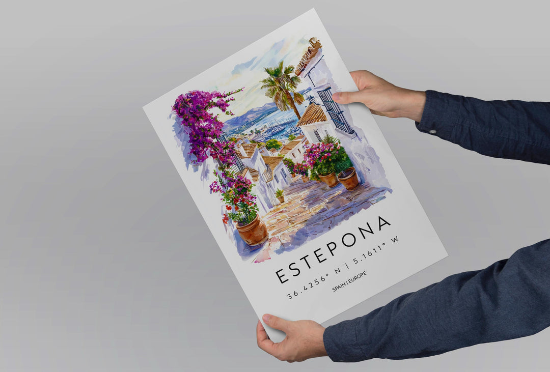 Estepona Watercolor Poster Estepona Spain Travel Print Wall Art Estepona Home Decor Estepona Gift Art Lovers Spain Art Coastal Town
