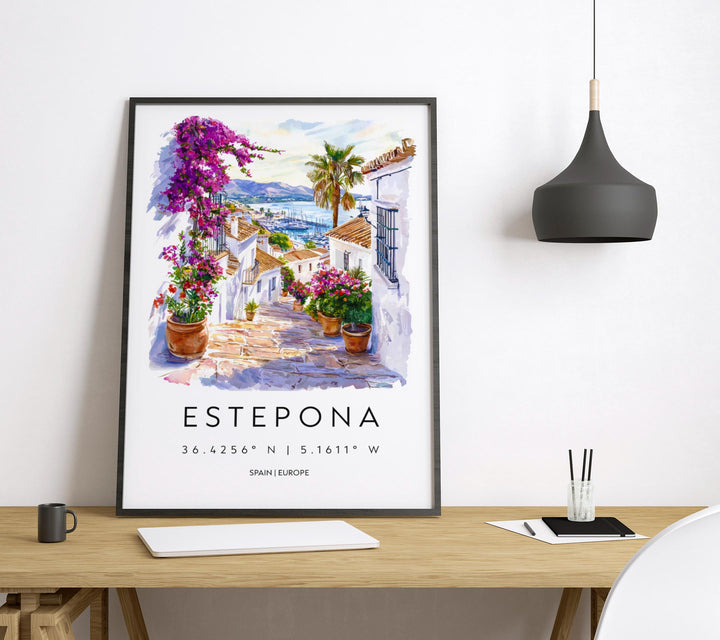 Estepona Watercolor Poster Estepona Spain Travel Print Wall Art Estepona Home Decor Estepona Gift Art Lovers Spain Art Coastal Town