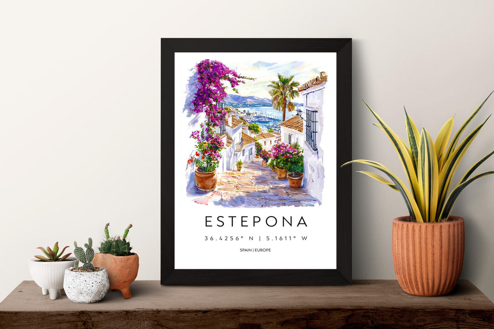 Estepona Watercolor Poster Estepona Spain Travel Print Wall Art Estepona Home Decor Estepona Gift Art Lovers Spain Art Coastal Town