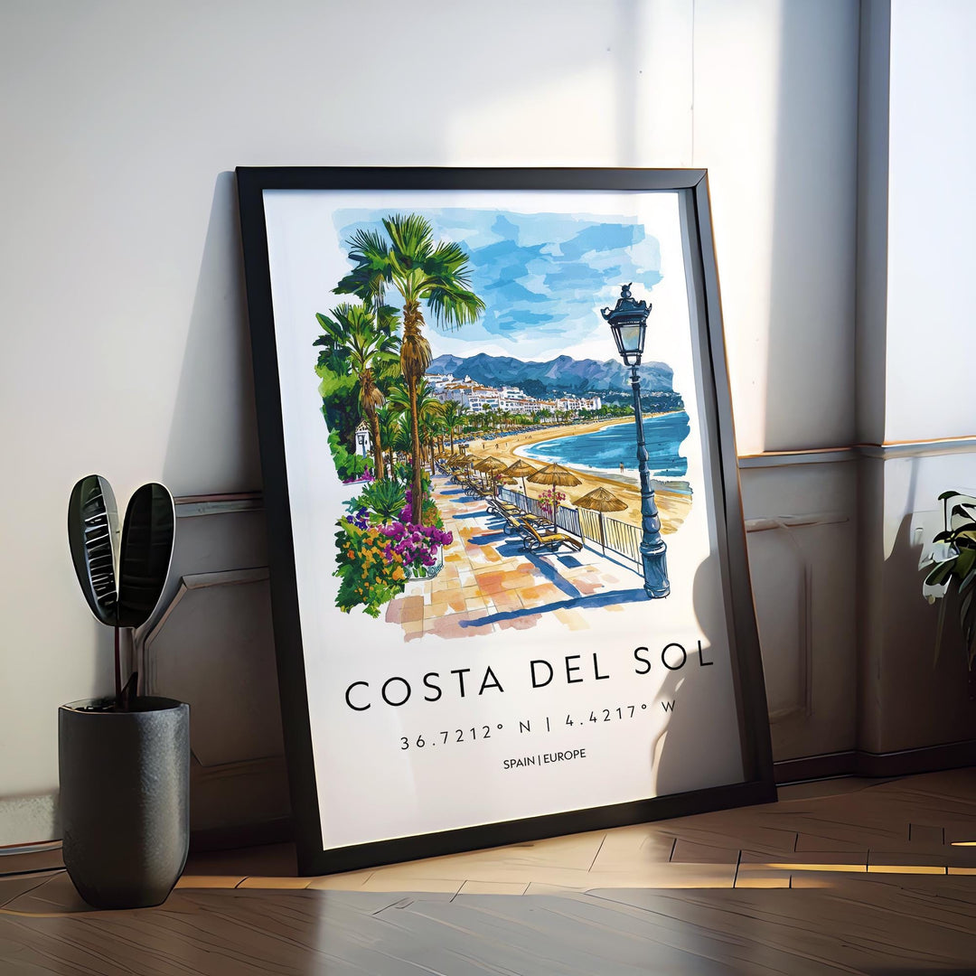 Costa del Sol Watercolor Poster Costa del Sol Spain Travel Print Wall Art Costa del Sol Home Decor Costa del Sol Gift Art Lovers Spain Art