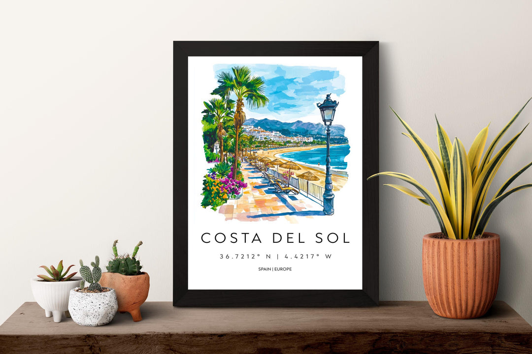 Costa del Sol Watercolor Poster Costa del Sol Spain Travel Print Wall Art Costa del Sol Home Decor Costa del Sol Gift Art Lovers Spain Art
