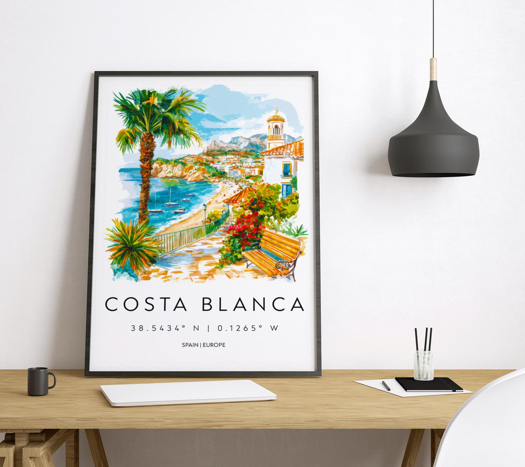 Costa Blanca Watercolor Poster Costa Blanca Spain Travel Print Wall Art Costa Blanca Home Decor Costa Blanca Gift Art Lovers Spain Art