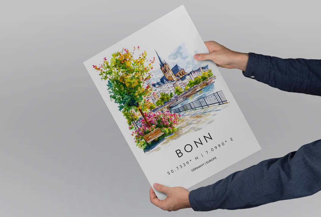 Bonn Watercolor Poster Bonn Germany Travel Print Wall Art Bonn Home Decor Bonn Gift Art Lovers Germany Art Bonn Cityscape
