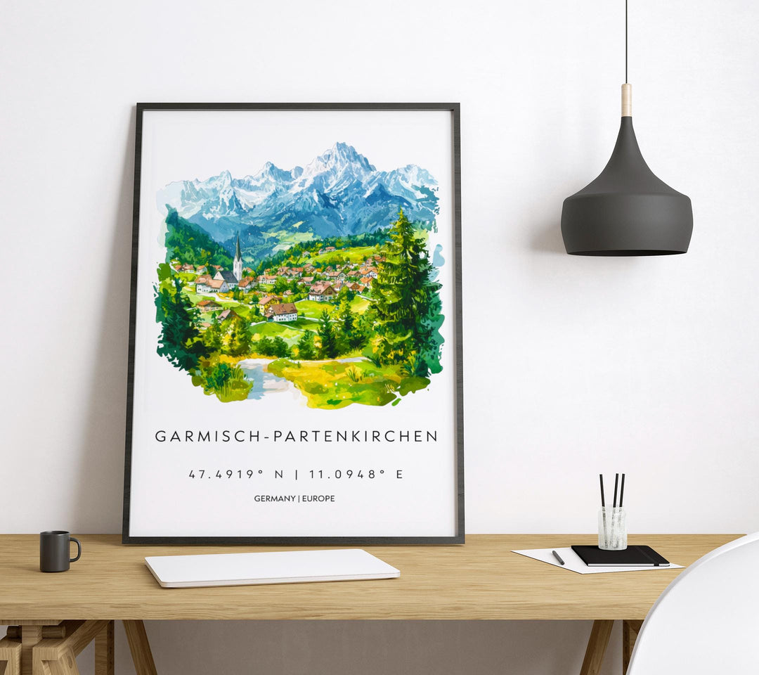 Garmisch Partenkirchen Watercolor Poster Germany Travel Print Wall Art Garmisch Home Decor Garmisch Gift Art Lovers Bavarian Alps