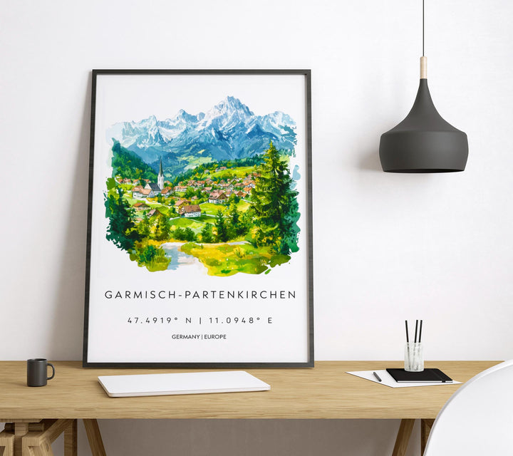 Garmisch Partenkirchen Watercolor Poster Germany Travel Print Wall Art Garmisch Home Decor Garmisch Gift Art Lovers Bavarian Alps