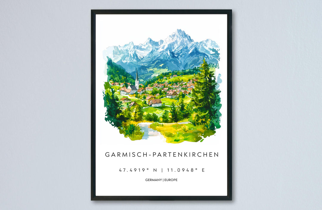 Garmisch Partenkirchen Watercolor Poster Germany Travel Print Wall Art Garmisch Home Decor Garmisch Gift Art Lovers Bavarian Alps