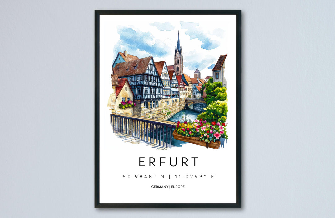 Erfurt Watercolor Poster Erfurt Germany Travel Print Wall Art Erfurt Home Decor Erfurt Gift Art Lovers Germany Art Erfurt Medieval City