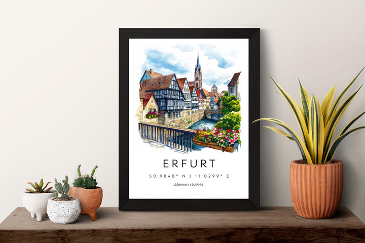 Erfurt Watercolor Poster Erfurt Germany Travel Print Wall Art Erfurt Home Decor Erfurt Gift Art Lovers Germany Art Erfurt Medieval City