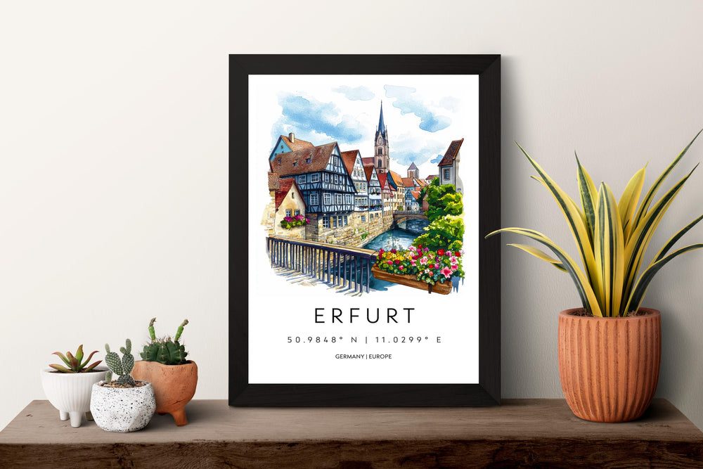 Erfurt Watercolor Poster Erfurt Germany Travel Print Wall Art Erfurt Home Decor Erfurt Gift Art Lovers Germany Art Erfurt Medieval City