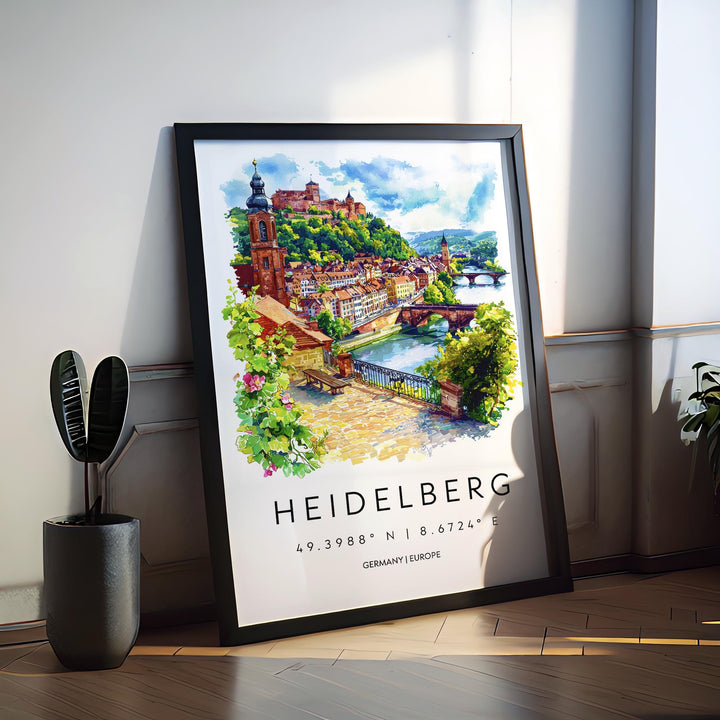 Heidelberg Watercolor Poster Heidelberg Germany Travel Print Wall Art Heidelberg Home Decor Heidelberg Gift Art Lovers Germany Art