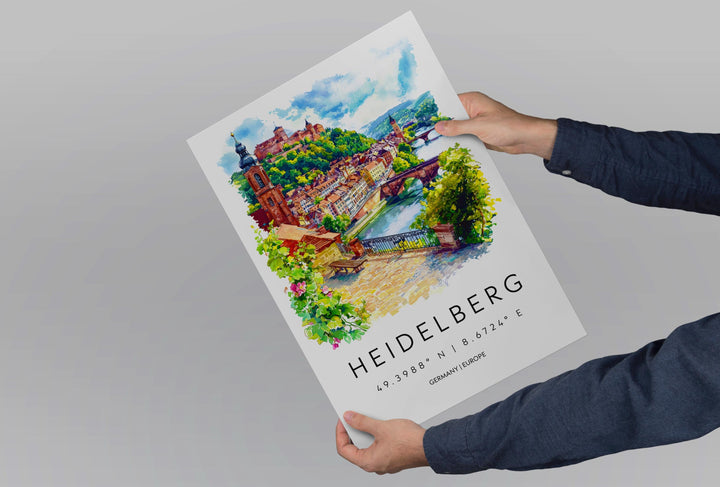 Heidelberg Watercolor Poster Heidelberg Germany Travel Print Wall Art Heidelberg Home Decor Heidelberg Gift Art Lovers Germany Art