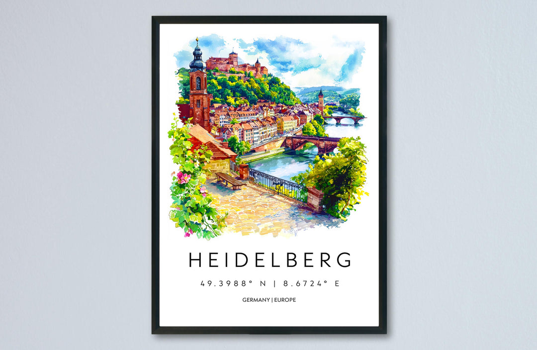 Heidelberg Watercolor Poster Heidelberg Germany Travel Print Wall Art Heidelberg Home Decor Heidelberg Gift Art Lovers Germany Art