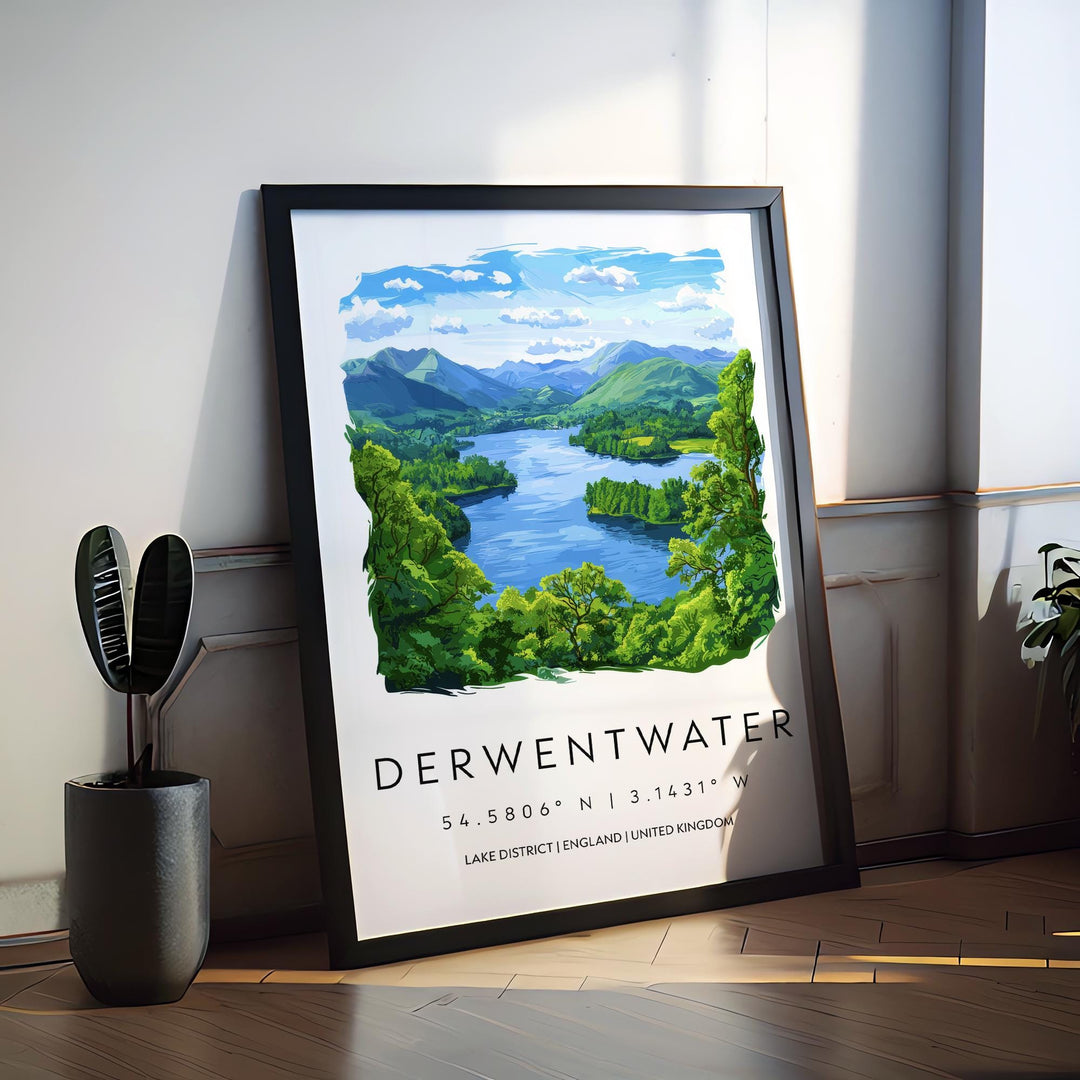Derwentwater Watercolor Poster Derwentwater Lake District Travel Print Wall Art Derwentwater Home Decor Derwentwater Gift UK Lake