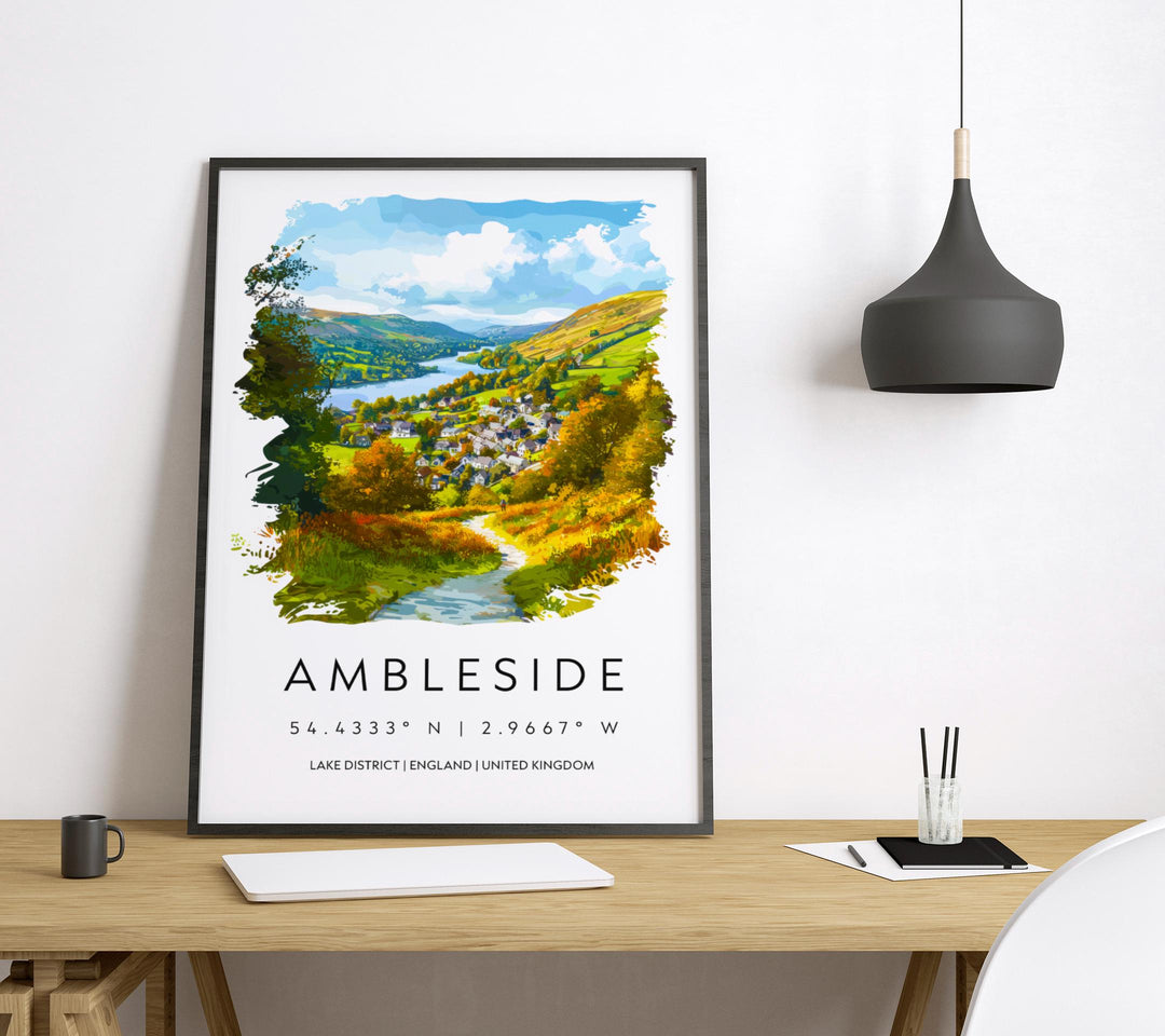 Ambleside Watercolor Poster Ambleside Lake District Travel Print Wall Art Ambleside Home Decor Ambleside Gift Art Lovers UK Village