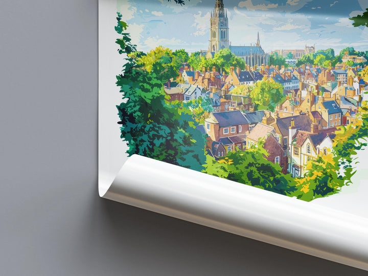 Norwich Watercolor Poster Norwich England Travel Print Wall Art Norwich Home Decor Norwich Gift Art Lovers UK Historic City