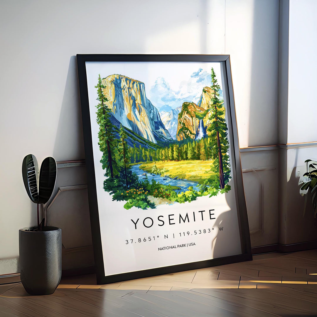 Yosemite Watercolor Poster Yosemite California Travel Print Wall Art Yosemite Home Decor Yosemite Gift Art Lovers Yosemite National Park